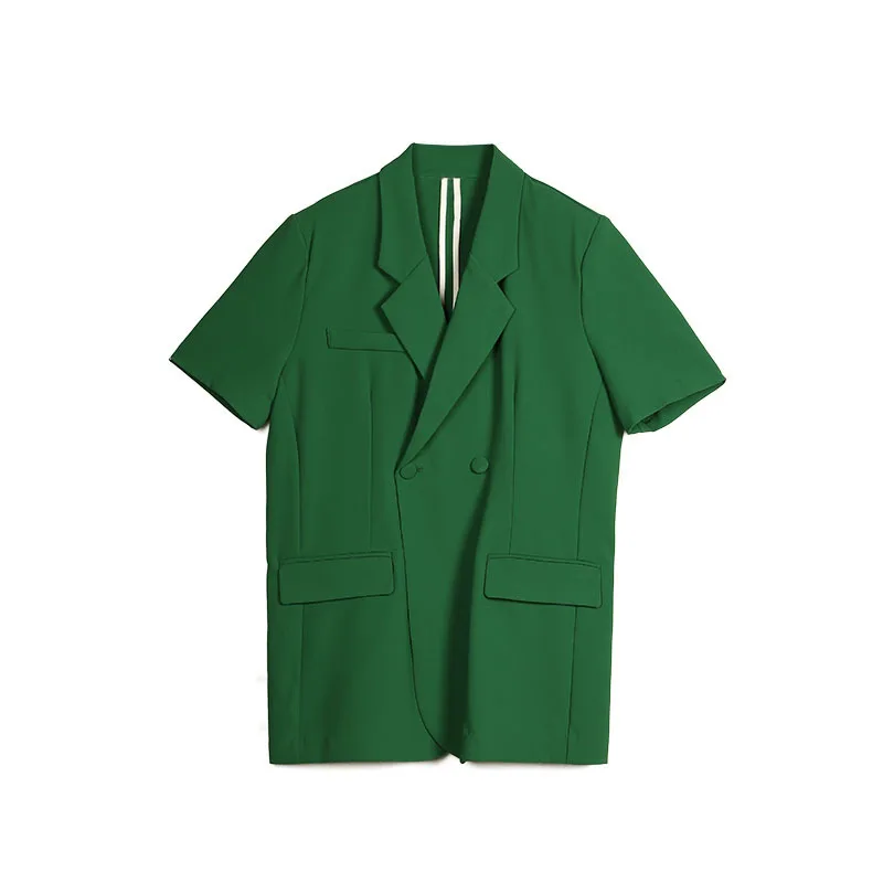 Retro Spring and Summer 2022 New Short-sleeved Green Suit Jacket Women's Thin Temperament Fashion Casual Small Suit Jacket