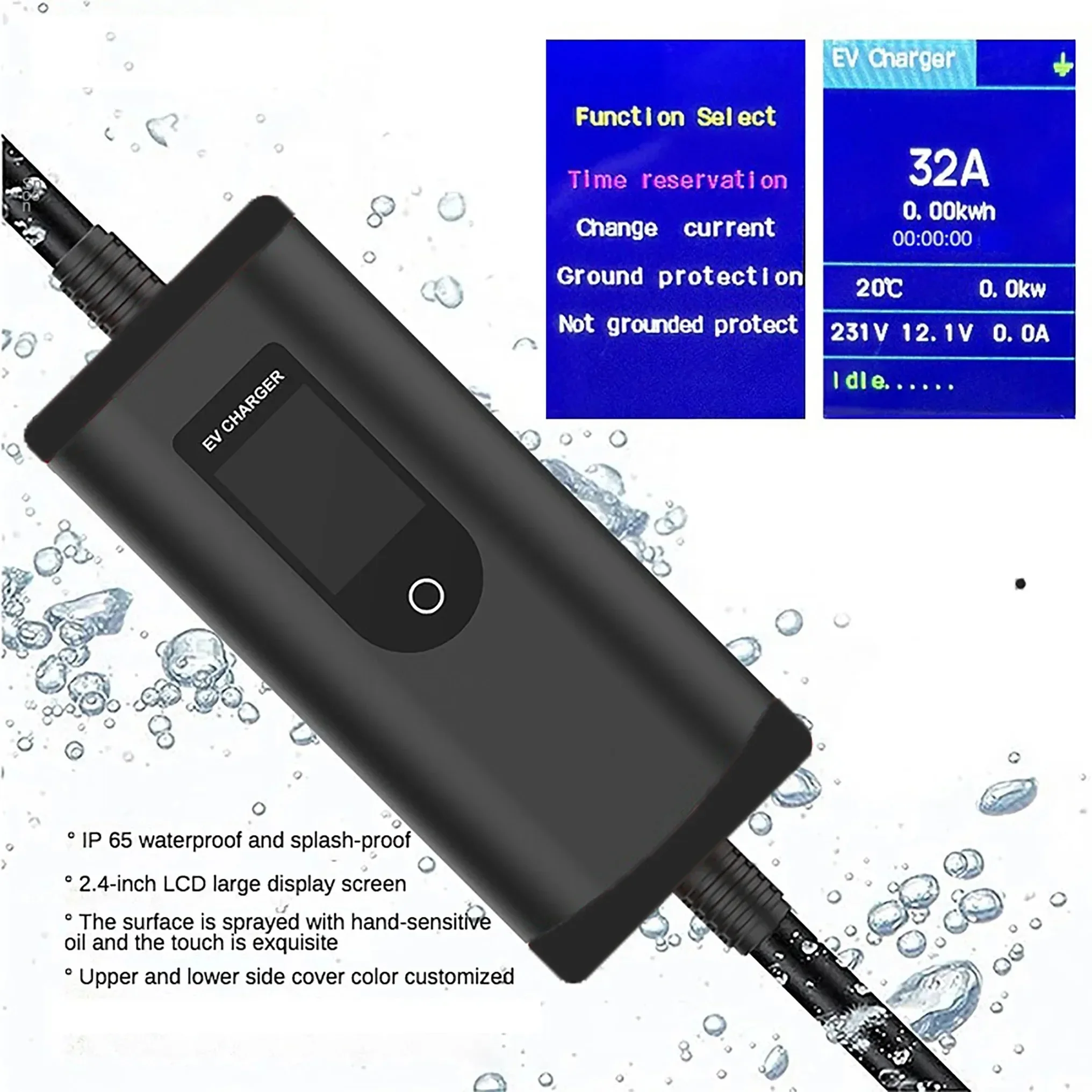 evthsla 32A 7KW Type2 EV Portable Charger 1 Phase 5M Cable EVSE Charging Box Car Charger CEE Plug for Electric Vehicle