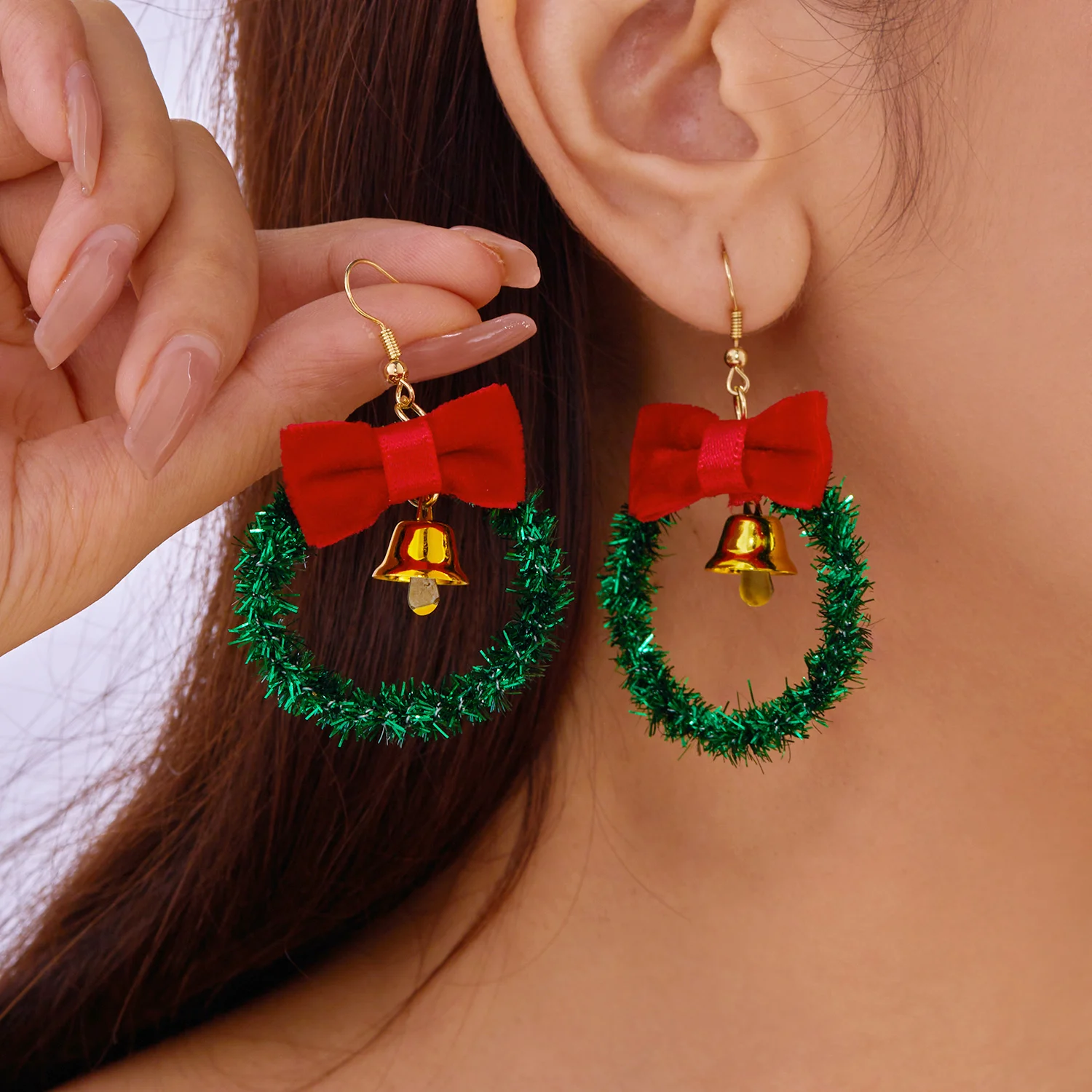 Kreative Grüne Farbe Weihnachten Girlande Bogen Glocke Anhänger Ohrringe für Frauen Mode Weihnachten Baum Ohrringe Neue Jahr Ohr Schmuck Geschenk – Detail 3