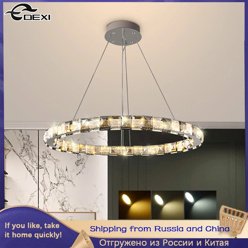 

Modern Living Room Dining Hall Crystal Chandelier Bedroom Bar Droplight Coffee Shop Cloakroom Decoration Lights Three-Tone Light