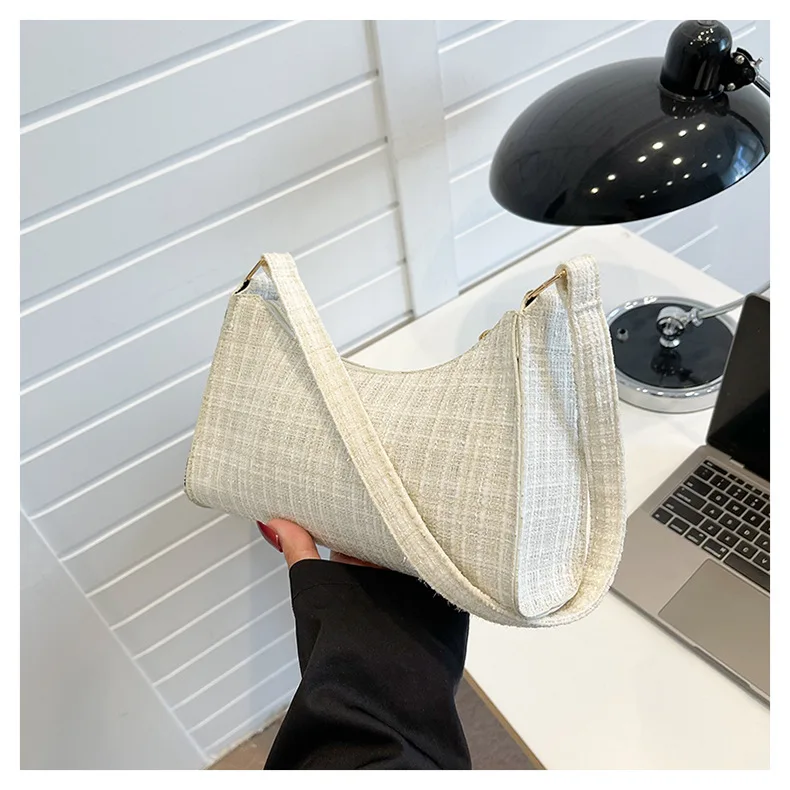 Damen-Unterarmtasche mit minimalistischem Gittermuster, modische High-End-Design-Umhängetasche, lässige, vielseitige Geldbörse für den Pendelverkehr – Detail 31