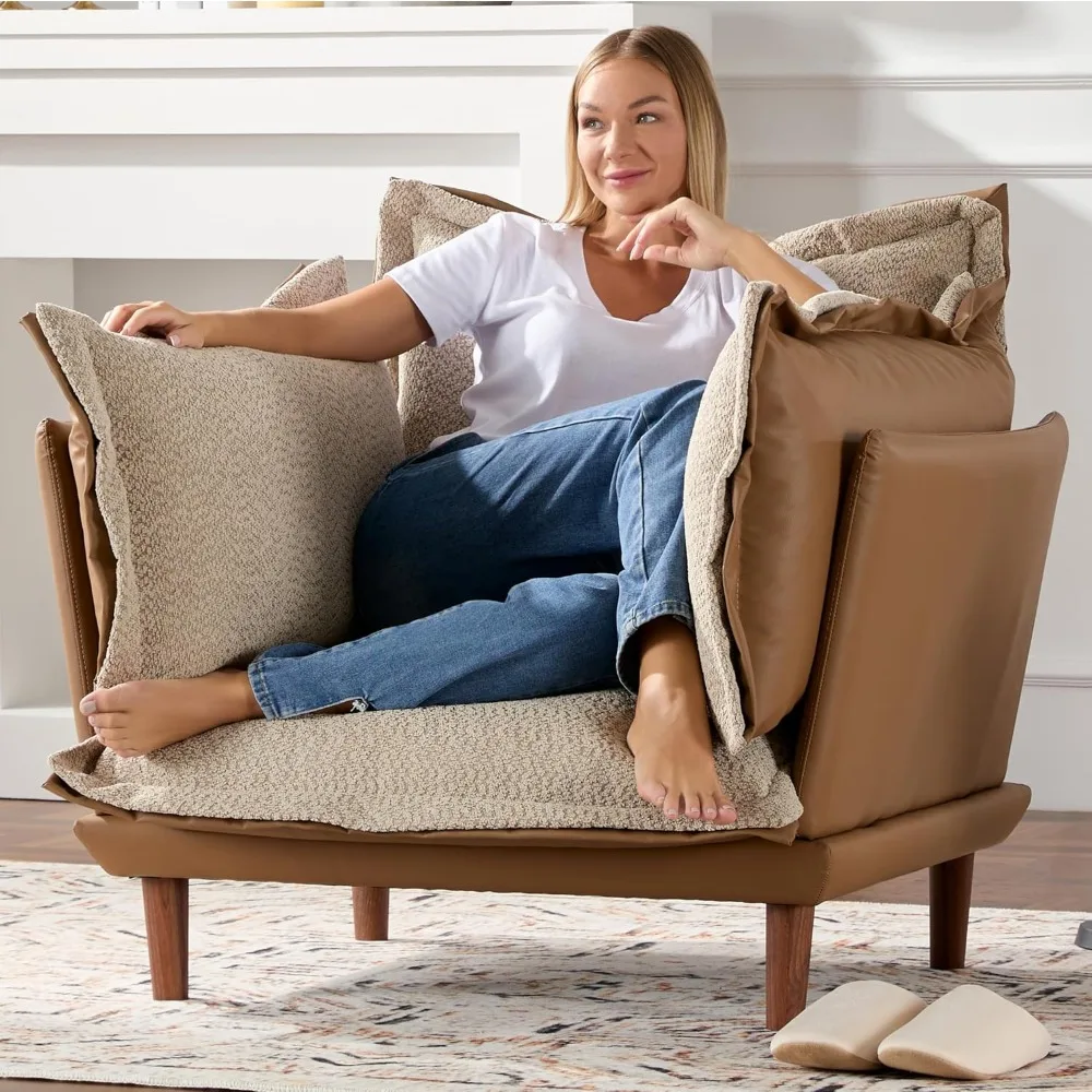 Übergroßer Sessel, Akzentstuhl, Lesestuhl mit 4 Kissen, Einzelsofa, Lounge-Wohnzimmerstuhl mit Feder und Puppenbaumwolle,