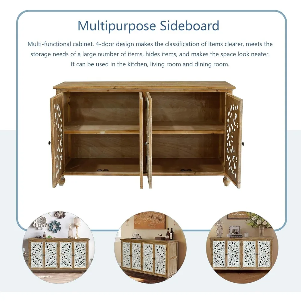 Credenza vintage in stile country francese, buffet scolpito cavo intagliato in fattoria, credenza in accento per soggiorno