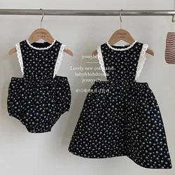 2024 New Winter Sister Clothes 2-6Yrs Girl Party Dress Sleeveless Print Thicken Warm Kids Princess Dresses Baby Girl Romper