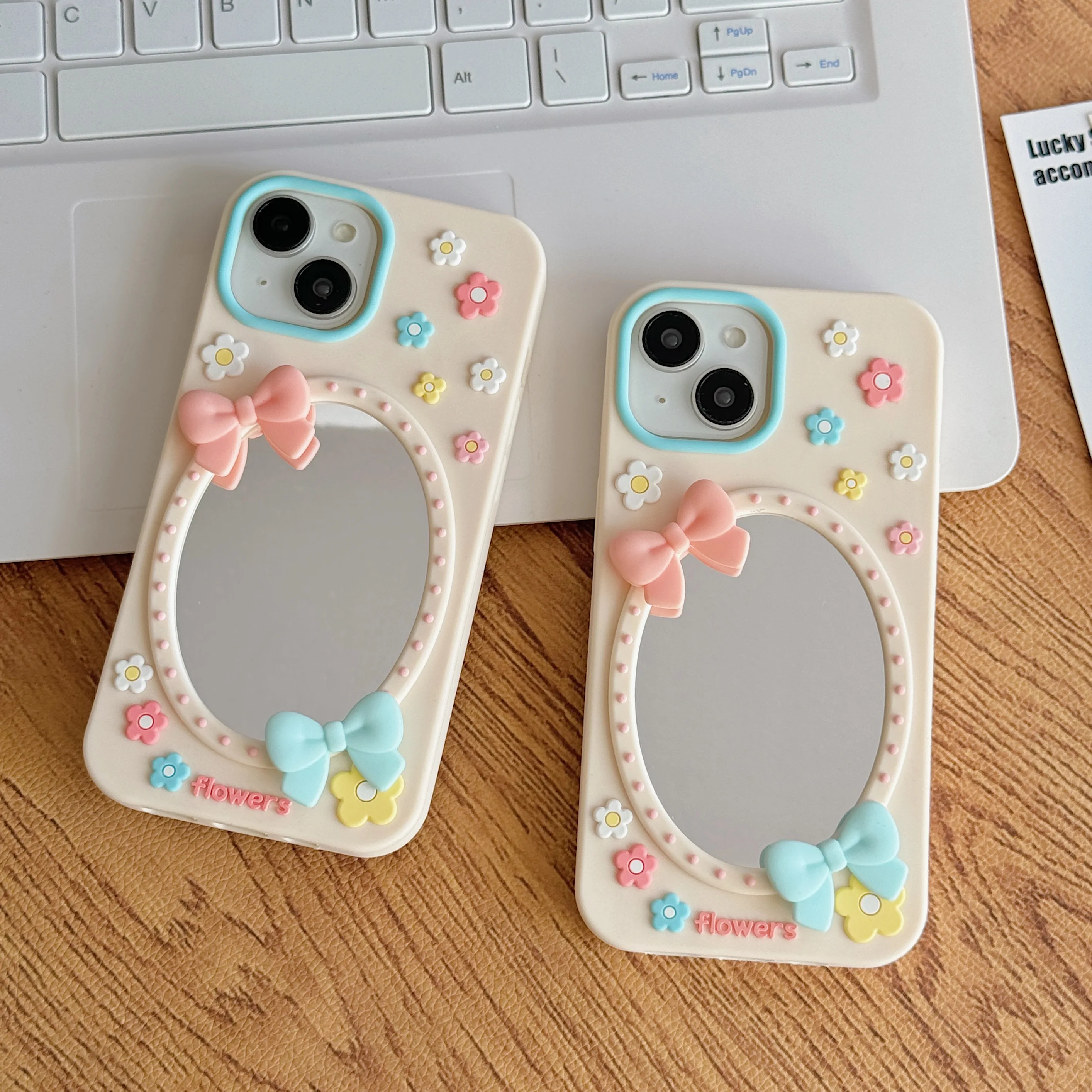 

17 Pro Max For iPhone 17 Air 11 12 13 14 15 16 3D Cartoon Bowknot Mirror Phone Case, Cute Soft Silicone, Shockproof Back Cover