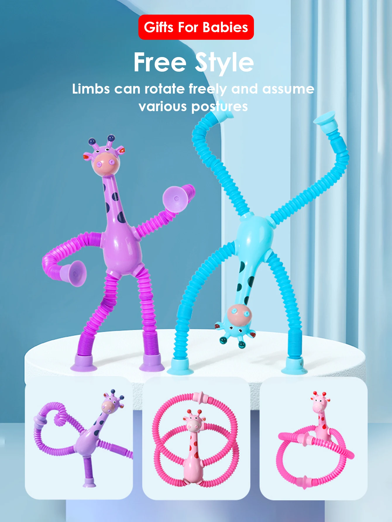 4 pezzi/set di divertimento stretching giraffa ventosa giocattoli a mano, giocattoli a soffietto sensoriali, giocattoli a compressione a pressione, apprendimento puzzle