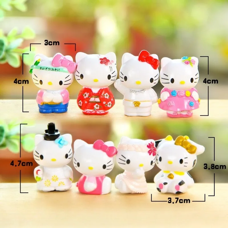 Sanrio Hello Kitty ตกแต่งตุ๊กตาอะนิเมะตุ๊กตาน่ารักของเล่น Q figurals อะนิเมะรถแอคชั่นโต๊ะตกแต่งหน้าเค้กโมเดลของขวัญสำหรับเด็ก