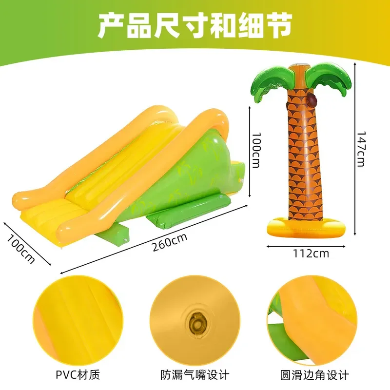 Giant Inflatable Coconut Tree Water Slide Outdoor Kids Swimming Pool Thickened Paddling Pool With Water Jet Spray For Garden