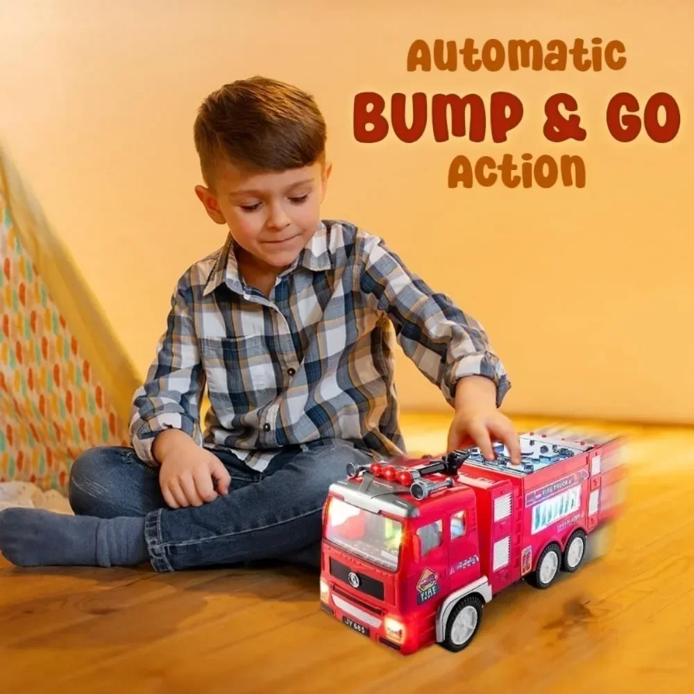 Fire Truck Toy for Boys Girls Kids with Sound & Light Toddlers Fire Engine Push Toy Car Real Firetruck Siren Sound Birthday Gift