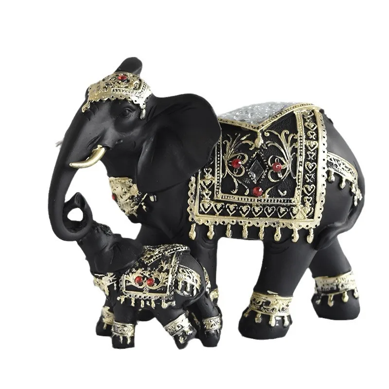 Mother and Child Elephant Resin Craft Ornament, Exquisite Art Sculpture, Living Room Office Home Decoration