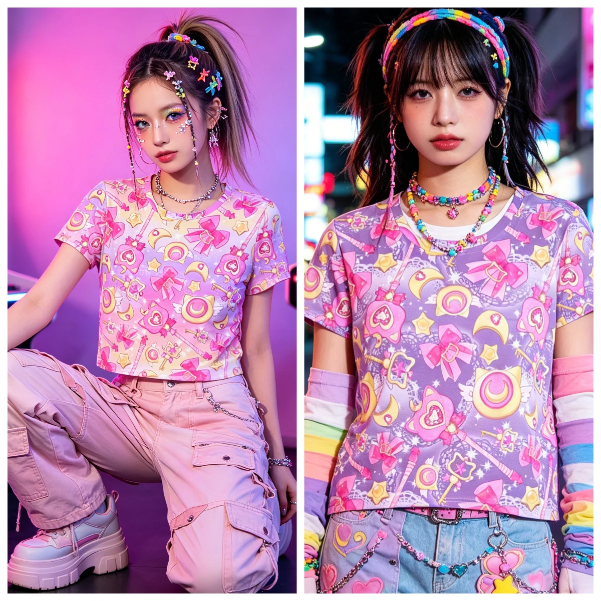 Sailor Moon Transformation Device 3D Print Harajuku Style Y2K Short Sleeve T-Shirt Full of Girlish Heart Casual Sports Tee
