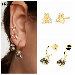 925 Sterling Silver Ear Needle Little bee Pendant Stud Earrings Luxury Zircon Earrings Fashion Wedding High Quality Jewelry