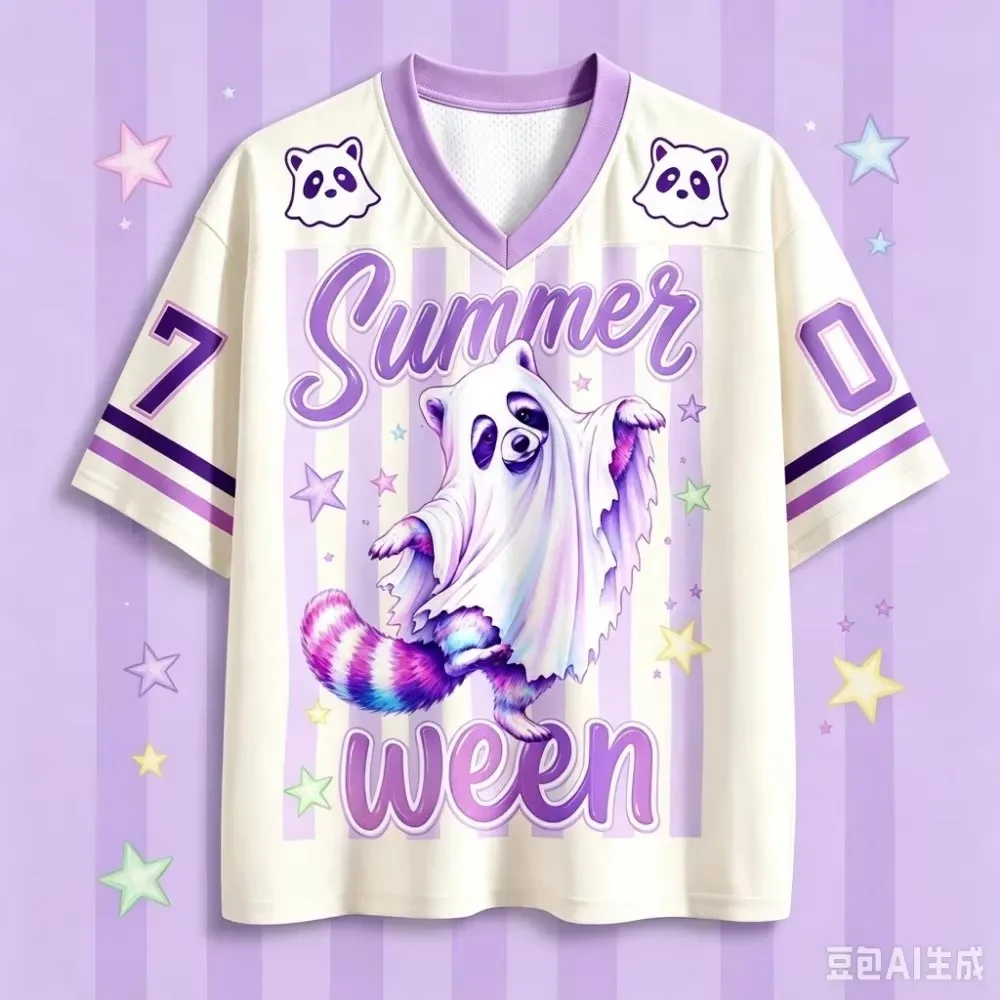 Y2K Summer Halloween Raccoon Ghost 3D Print Men Sport V-neck T-shirt Outdoor Street Casual Fashion Quick-dry Breath Parent-child