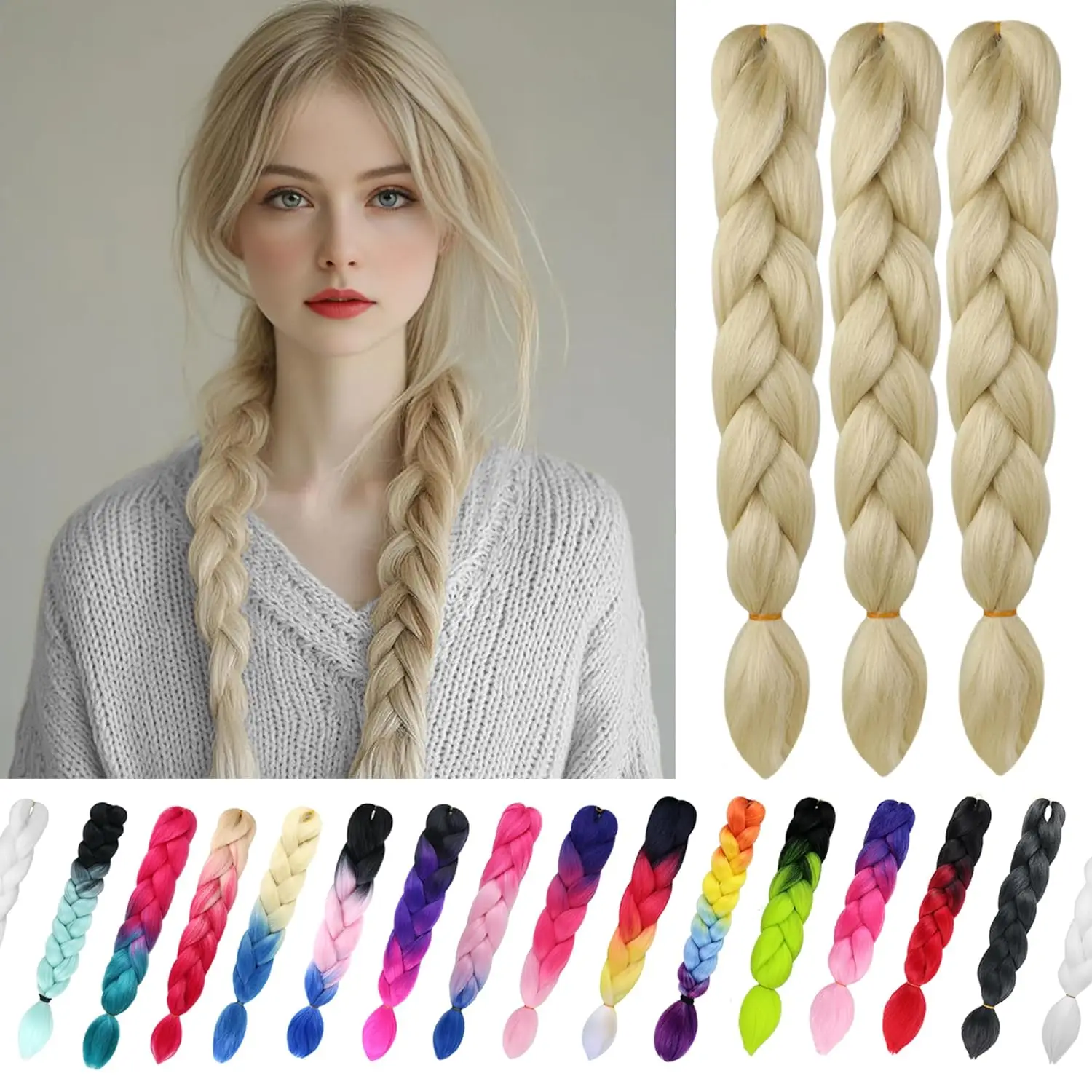 

Braiding Hair Kanekalon High Temperature Resistance Synthetic Jumbo Braids Crochet Hair Extensions Soft Yaki Texture for Women