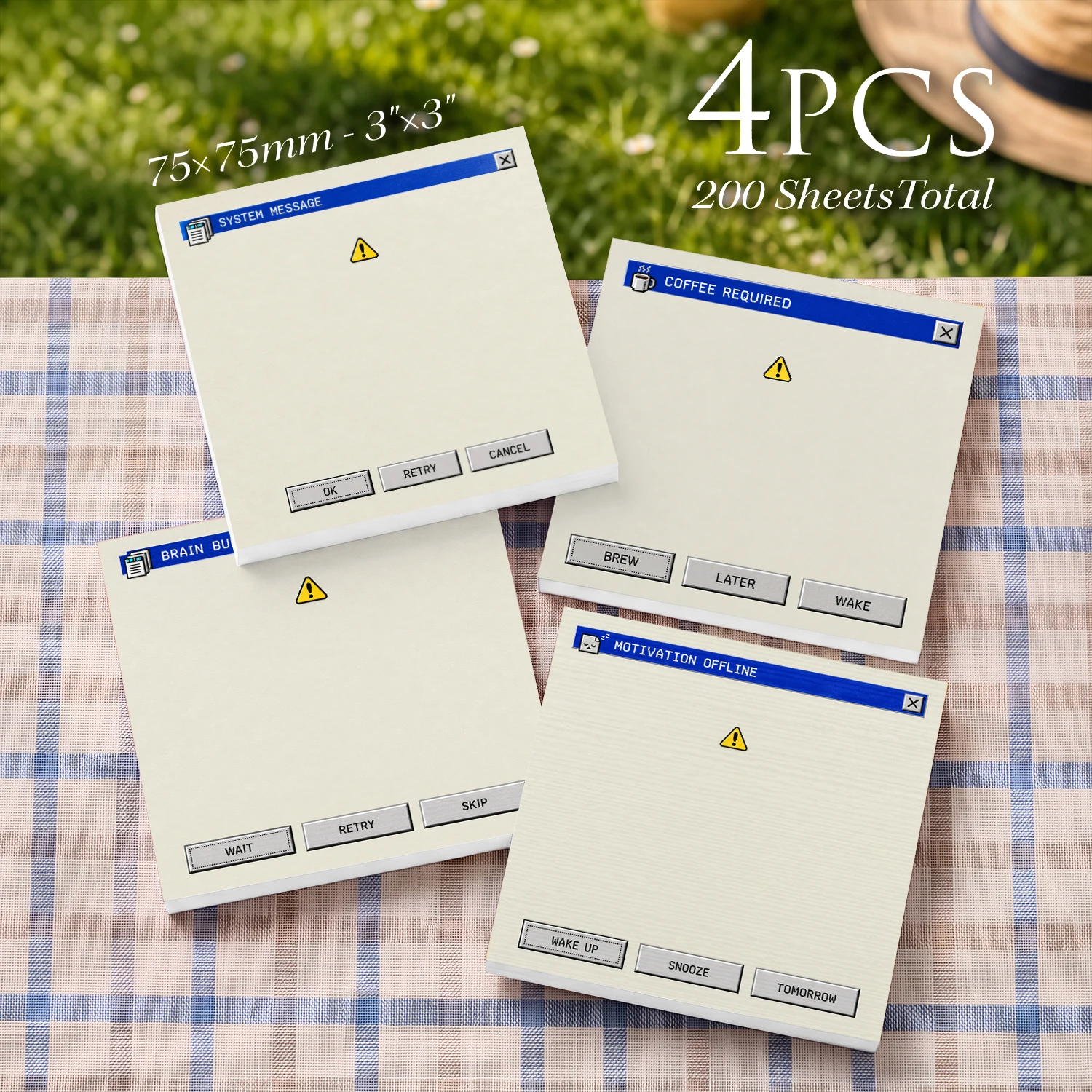 4PCS Funny Computer Sticky Notes 200 Sheets System Message Coffee Motivation Memo Pads Reminder Office School Stationery