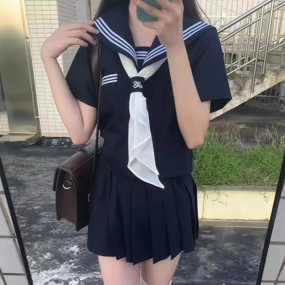 Traje de marinero de la Marina de secundaria JK, uniforme de estilo universitario japonés, uniforme de estudiante para niñas, Cosplay, Falda plisada Sexy coreana