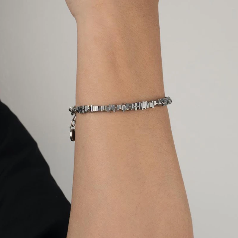 925 Sterling Silver Bracelet Adjustable Size Rope Chain Irregular Squares Bracelet for Men Party Simple Domineering Gift Jewelry