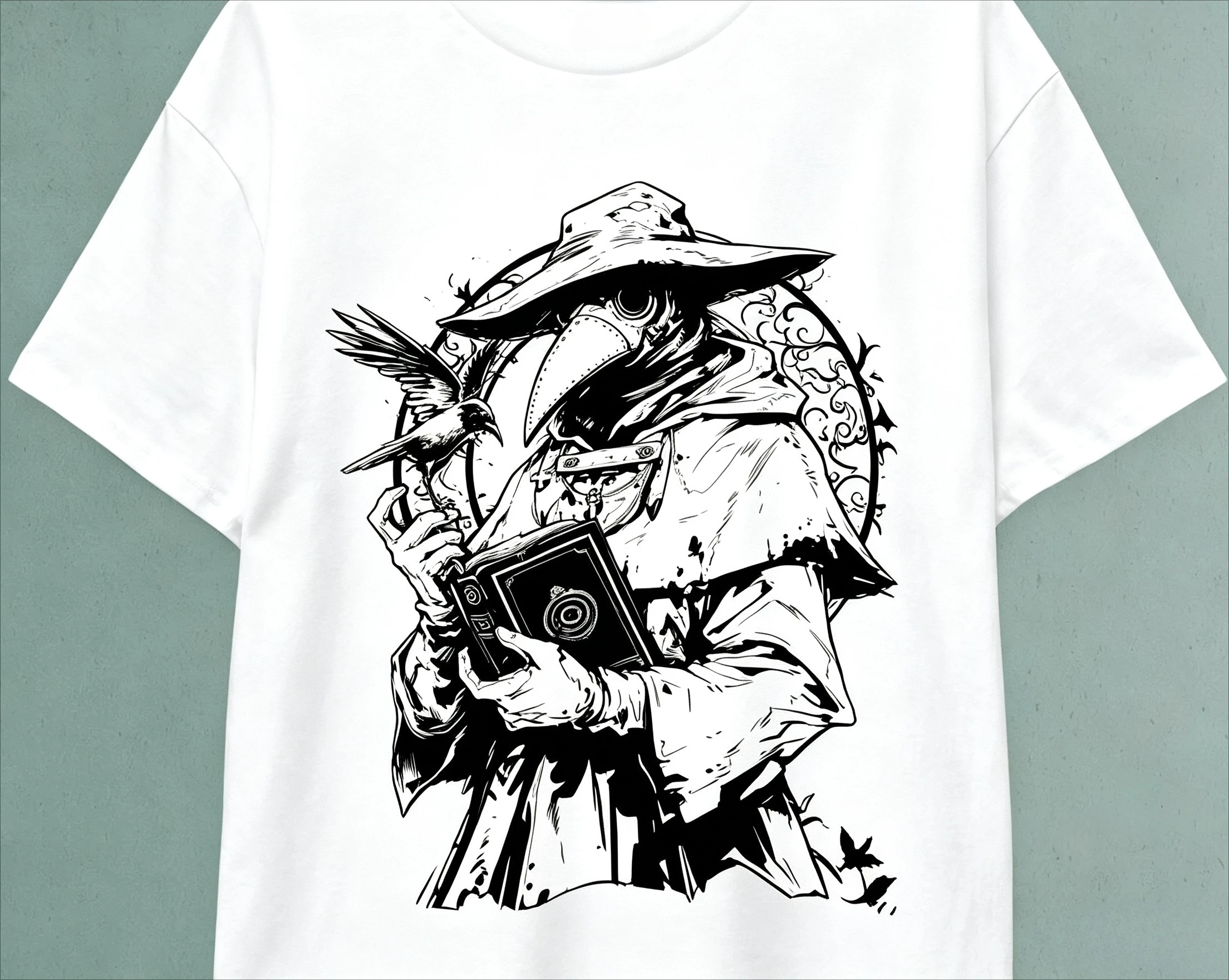 Plague Doctor T-Shirt Steampunk Dark Academia Halloween Shirt Retro Streetwear High-quality Crew-neck Short-sleeved Men's Tshirt