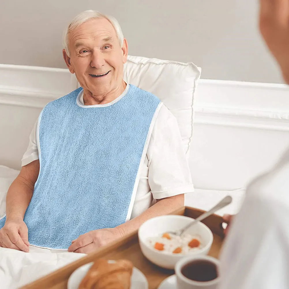 

Waterproof Light Blue Elderly Bib Adjustable Adult Drool Bibs for Eating Reusable Washable Clothing Protectors