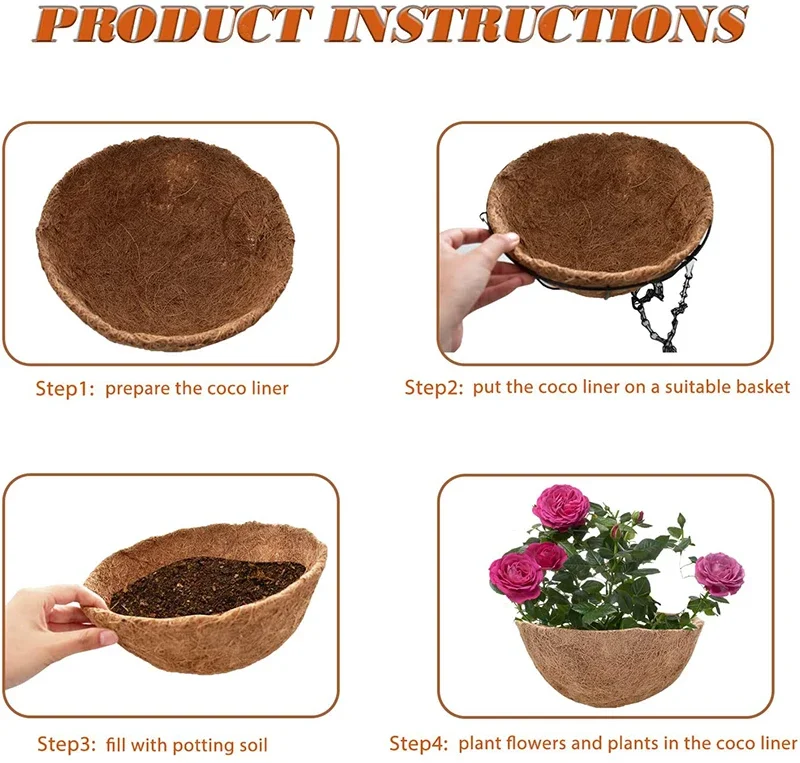 Natural Coconut Fiber Liner Flower Basket Round Hanging Basket Home Balcony Wall Planter Coconut Fiber Replacement Liner