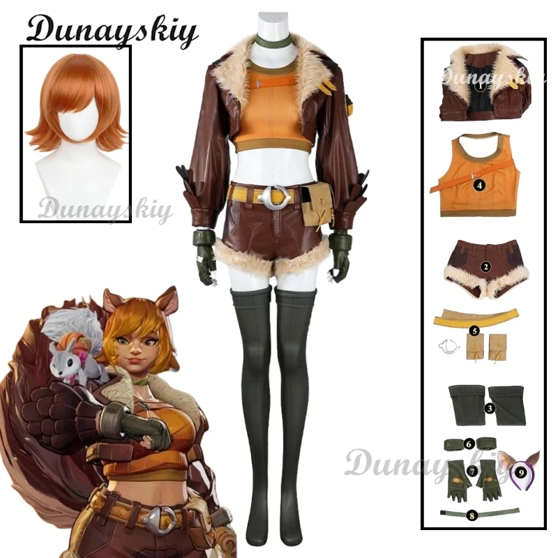 

Game Rivals Squirrel Cosplay Costume Wig Ear Hot Clothes for Women Coat Short Full Set Uniform Halloween Party Role Playing
