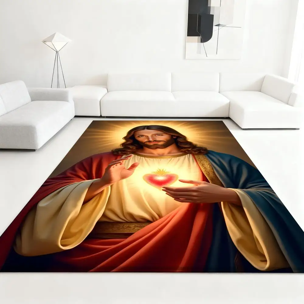 

Floor Mat Soft Thickened Absorbent Non-Slip Bedroom Living Room Door Mat Home Decor Flannel Rugs Jesus Christ Religion Faith