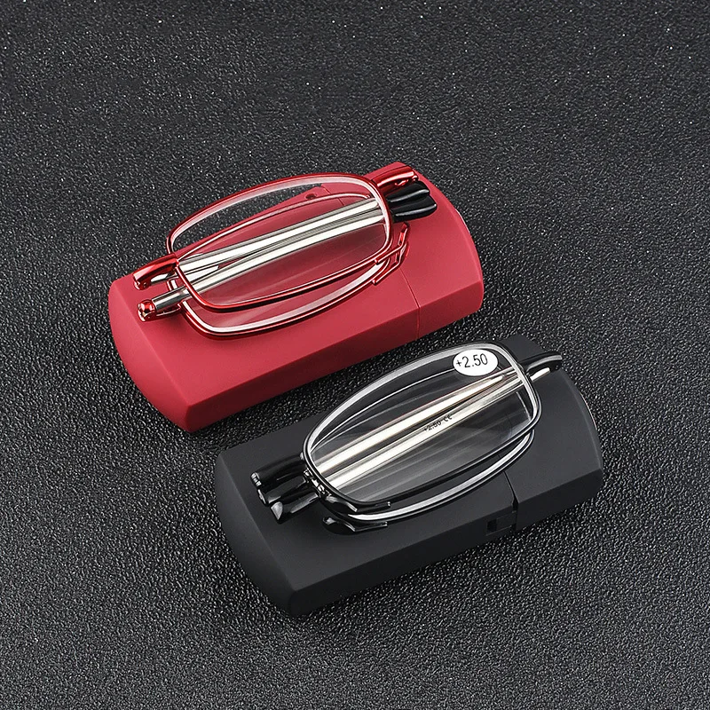 Faltbare Lesebrille versenkbare tragbare Presbyopie-Brille Herren-Lesebrille mit Brillen etui Unisex-HD-Brille
