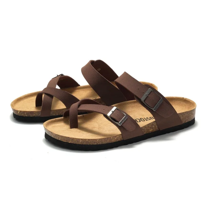 Fashion Cork Slippers Women Classic Flat Sandals Female Outdoor Anti-slip Beach Slides Cork Sole Arch Support Couples Sandals