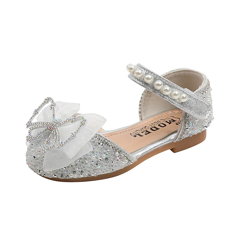 Summer Children\'s Sequins Sandals Sweet Girls Sandals Rhinestone Bow Sandals Fashion Kids Pearl Princess Shoes J318