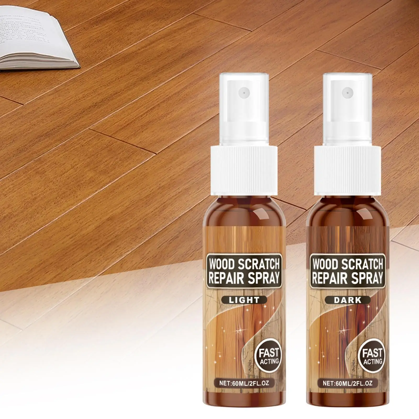 2pcs Wood Floor Scratch Remover Floor Polish Fast Acting Scratch Repair Spary Restorer Natural Shine Removes Scratches Leaves