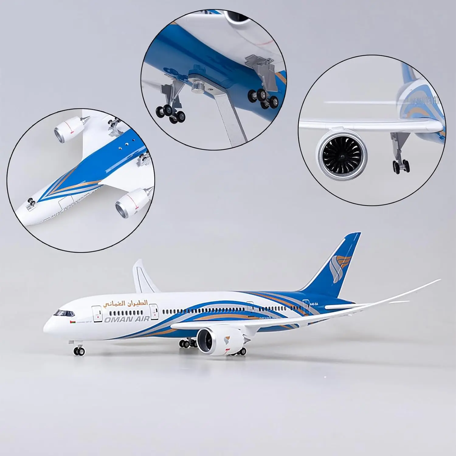 

Масштаб 1/130 47 см Дисплей Самолет B787 Самолет Oman Airline W Свет и колесо Литая под давлением смола Модель самолета Коллекция игрушек Вентиляторы