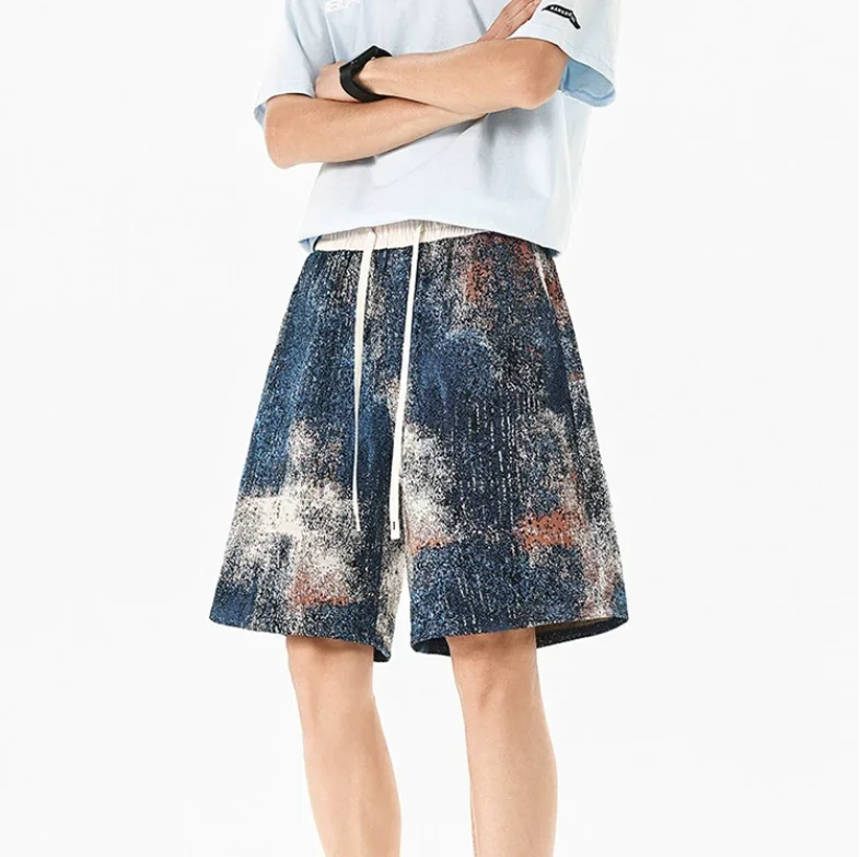 Vintage jacquard shorts homem barato roupas para adolescente solto streetwear 2026 verão casual solto dos homens praia bermuda masculino