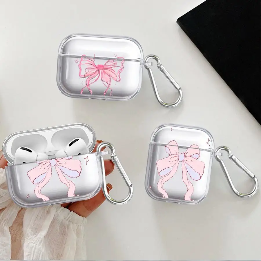 Чехол с милым принтом розовых цветов для Airpods Pro 3 4 Pro2 1 2 Pro3, прозрачный чехол для наушников