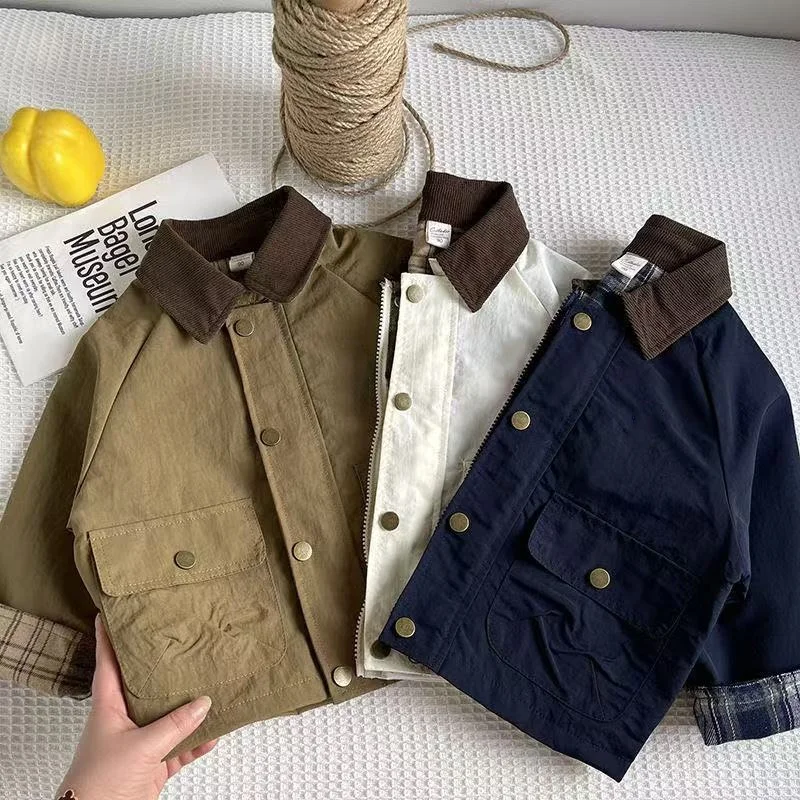 

Children's Spring and Autumn Coat New Style Solid Color Workwear Coat for Boys and Girls Simple Shirt Coat for Boys and Baby