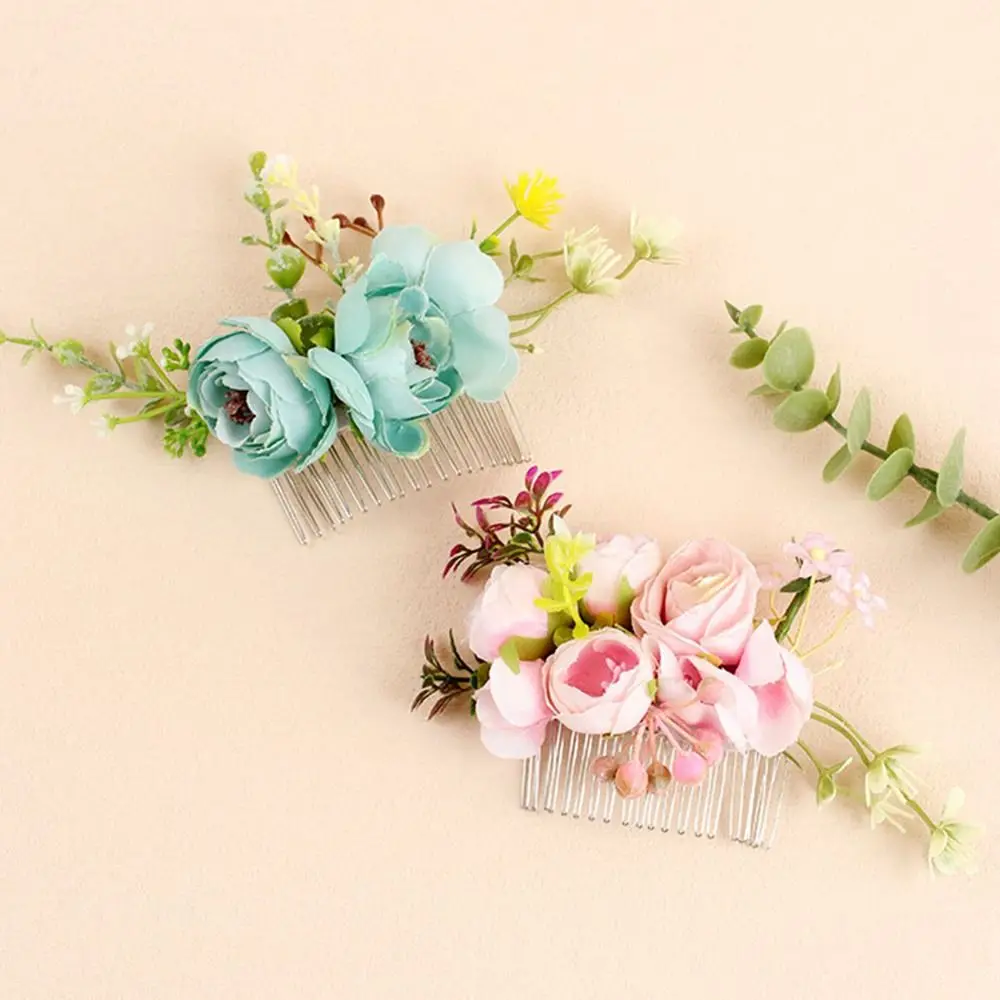 Flower Hair Comb Elegant Bridal Crystal Hair Ornaments Rustic Wedding Floral Women Flower Leaf Hair Comb Brides Hair Accessories