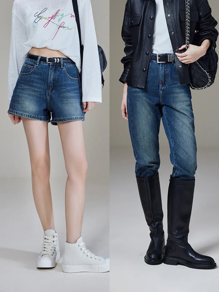 

Джинсы Meiyang Bella с высокой талией, прямые, с эффектом потертости, синие, повседневные, для весны и осени, в стиле Spicy Girl