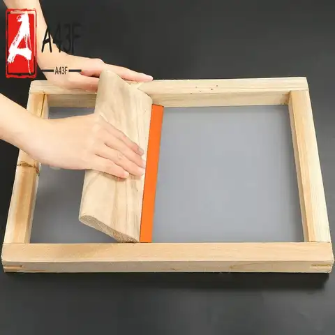 A43F-Screen Printing Starter Kit, 10 X 14 Inch Wood Silk Screen Printing Frame With 110 White Mesh, Screen Printing Squeegees