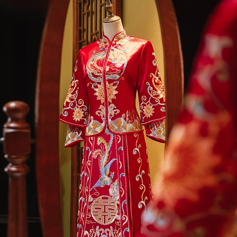 

Ele Chinese Sle Wedding Dr for Women orter Luxury Slimming New 2026 Sobrie Ceremony Dr Long Sve Embroidered