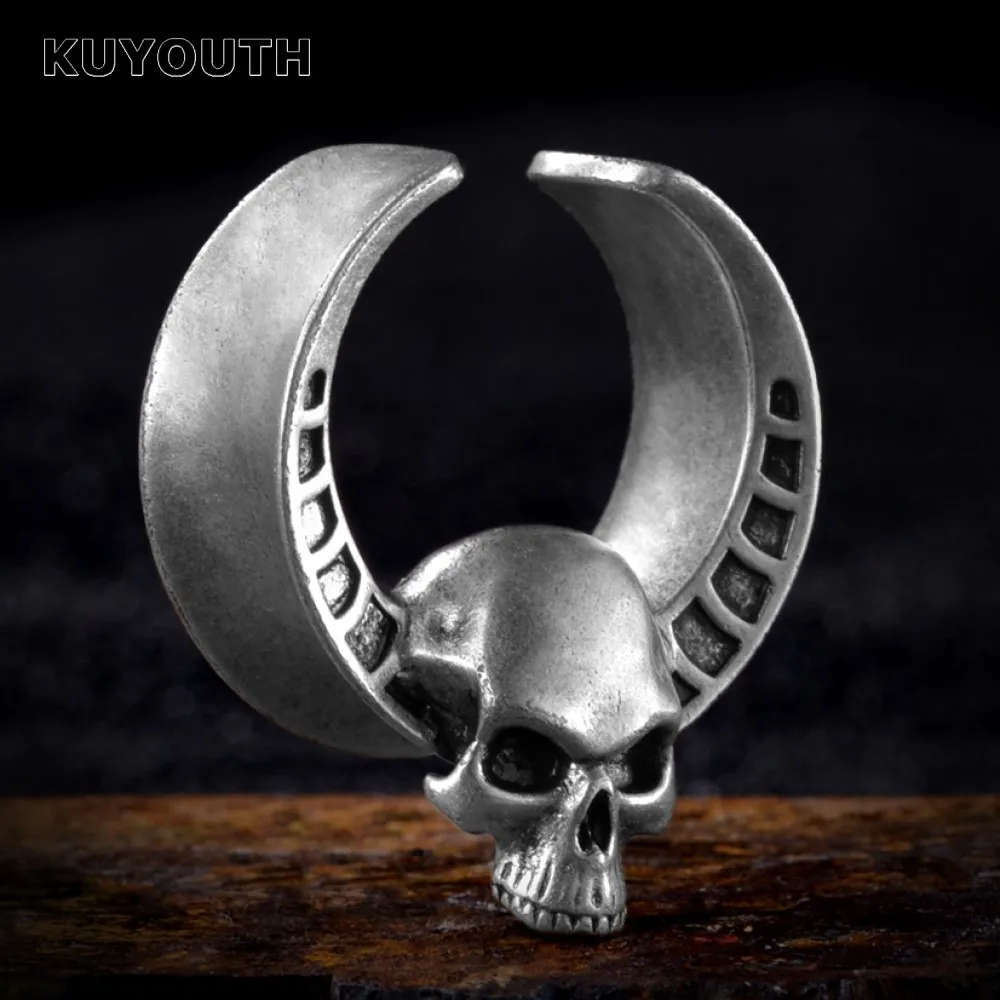 KUYOUTH Popular Copper Skull Horn Notched Ear Tunnels Gauges Piercing Earring Body Jewelry Plugs Expanders 8mm-25mm 2PCS