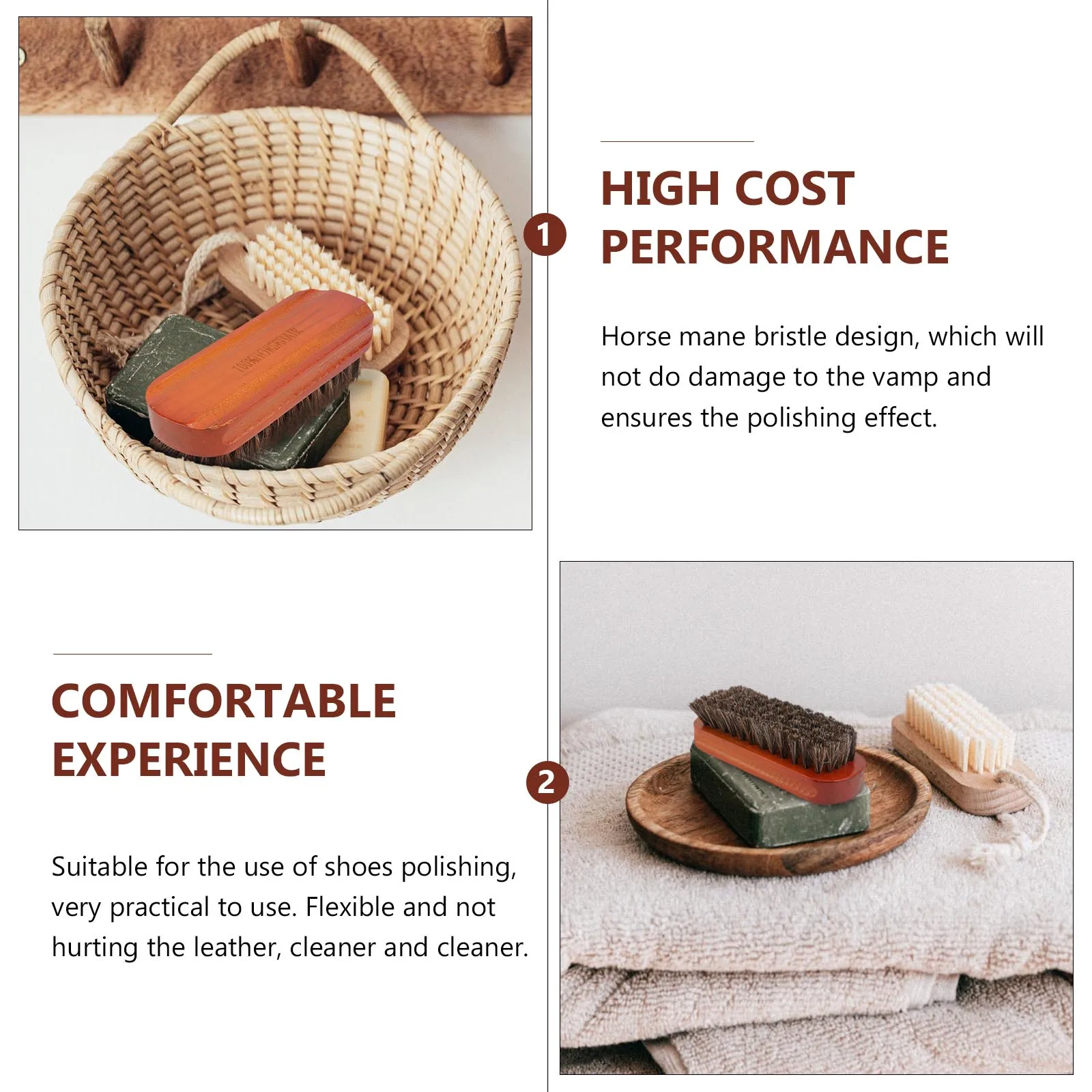 

2pcs Shoes Cleaning Brush Set Portable Footwear Polish Accessories Horse Mane Bristle Shoe Care Supplies Wooden Bristle Shoe