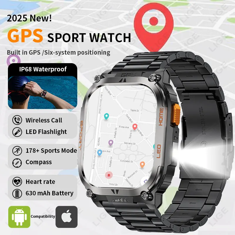 

LIGE открытый компас военные мужские спортивные умные часы Bluetooth вызов сердечного ритма кислорода в крови водостойкий фонарик умный браслет