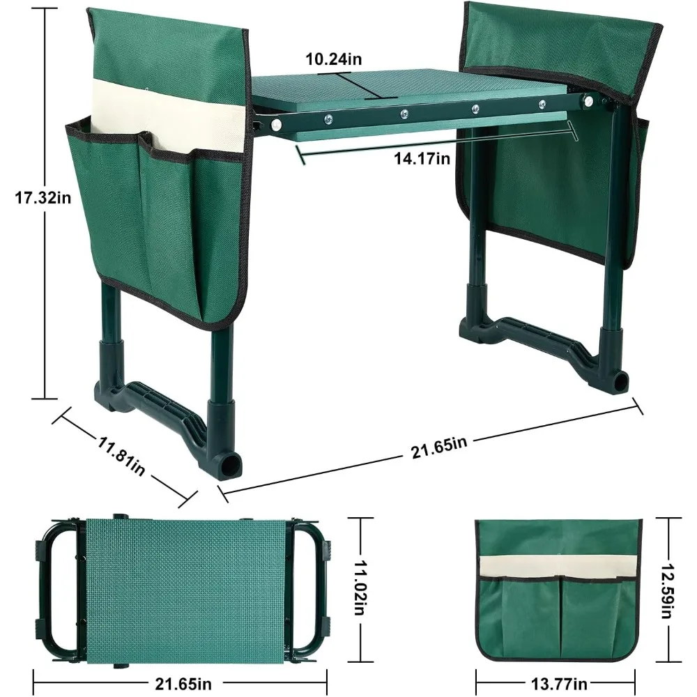 Garden Kneeler and Seat, 2-in-1 Garden Stool with 10" Wide Soft Knee Pads, Heavy-Duty Foldable Gardening Bench Chair