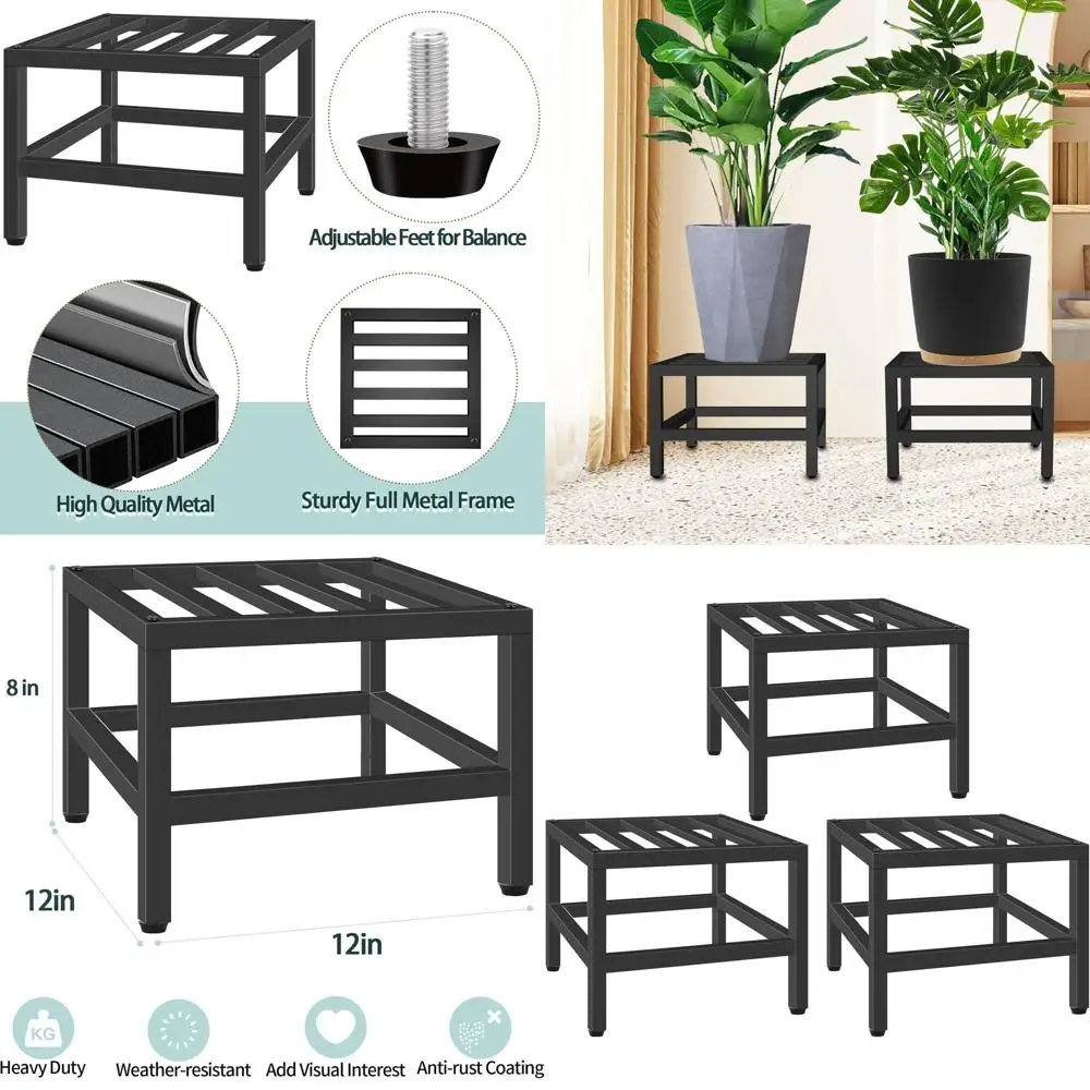 

Набор из 3 прочных металлических подставок для растений для использования в помещении и на улице, идеально подходит для кованых подставок, сада, террасы, гостиной