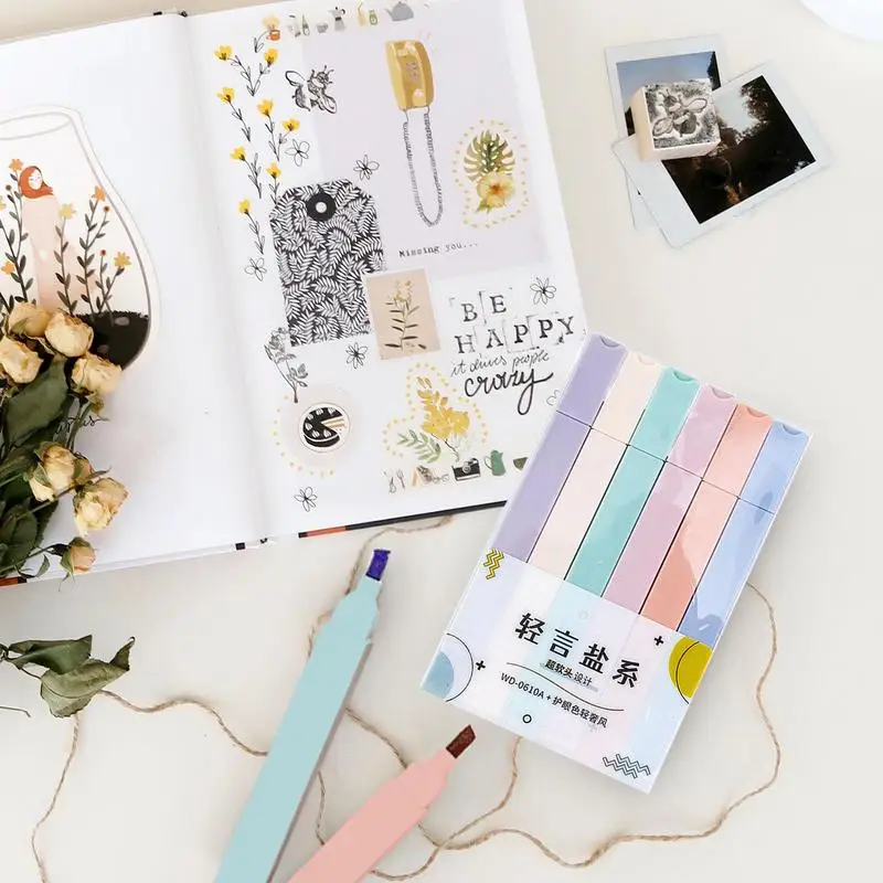 Pastel Highlighters Bulk 6 PCS Pastel Markers With Soft Chisel Tip Fast Drying Highlighter Set For Broad Highlighting Or Fine