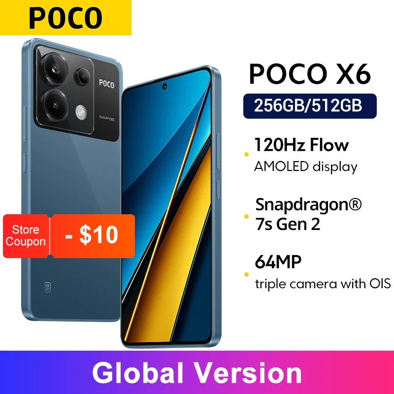 Global Version POCO X6 5G 64MP Camera with OIS 67W Charging NFC Snapdragon 7s Gen 2 Smartphone 120Hz Flow AMOLED Display