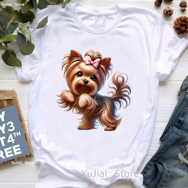 Funny Yorkshire Terrier Animal Printed T Shirt Girls Kawaii Dog Love Tshirt Female Summer Fashion Short Sleeve T-Shirt Femme