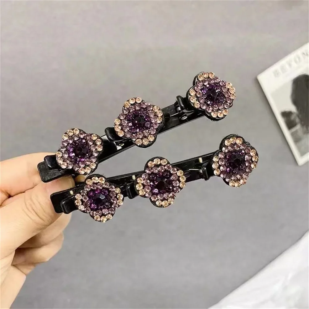 Sparkling Crystal Stone Braided Hair Clips Flower Hair Accessory For Women Girls Rhinestone Braid Hairpins Sweet Hair Decorate