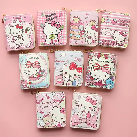 Sanrio 새로운 짧은 지갑 애니메이션 귀여운 만화 학생 미니 지퍼 여성 패션 새끼 고양이 미니 지갑