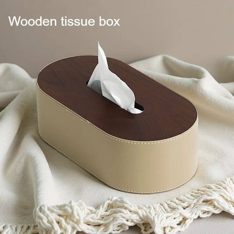 Living Room Tissue Box Tray Wood Leather Tissue Box Simplicity Table Decoration Accessories Modern Home Storage Organization
