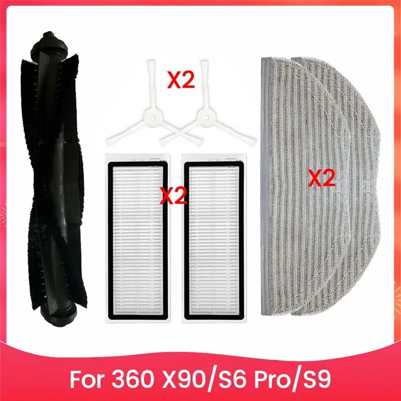 UNCL Main Side Brush, Hepa Filter, And Mop Cloth Replacement Parts For 360 X90, S6 Pro, S9 Robot Vacuum Cleaner Accessories